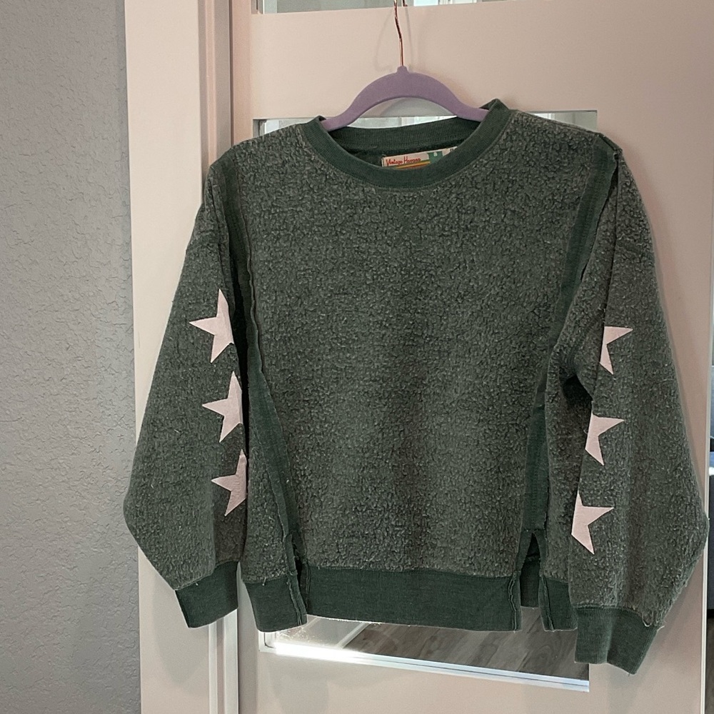 Vintage Havana Girls Green Sweatshirt White Stars Cozy Pullover Size 10 - Picture 4 of 8
